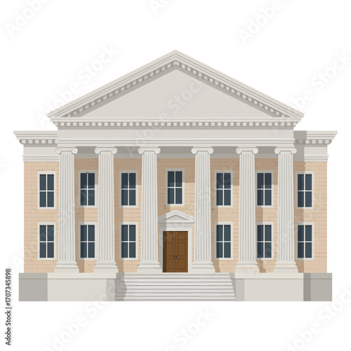 Classical Courthouse Building with Columns and Pediment Facade.