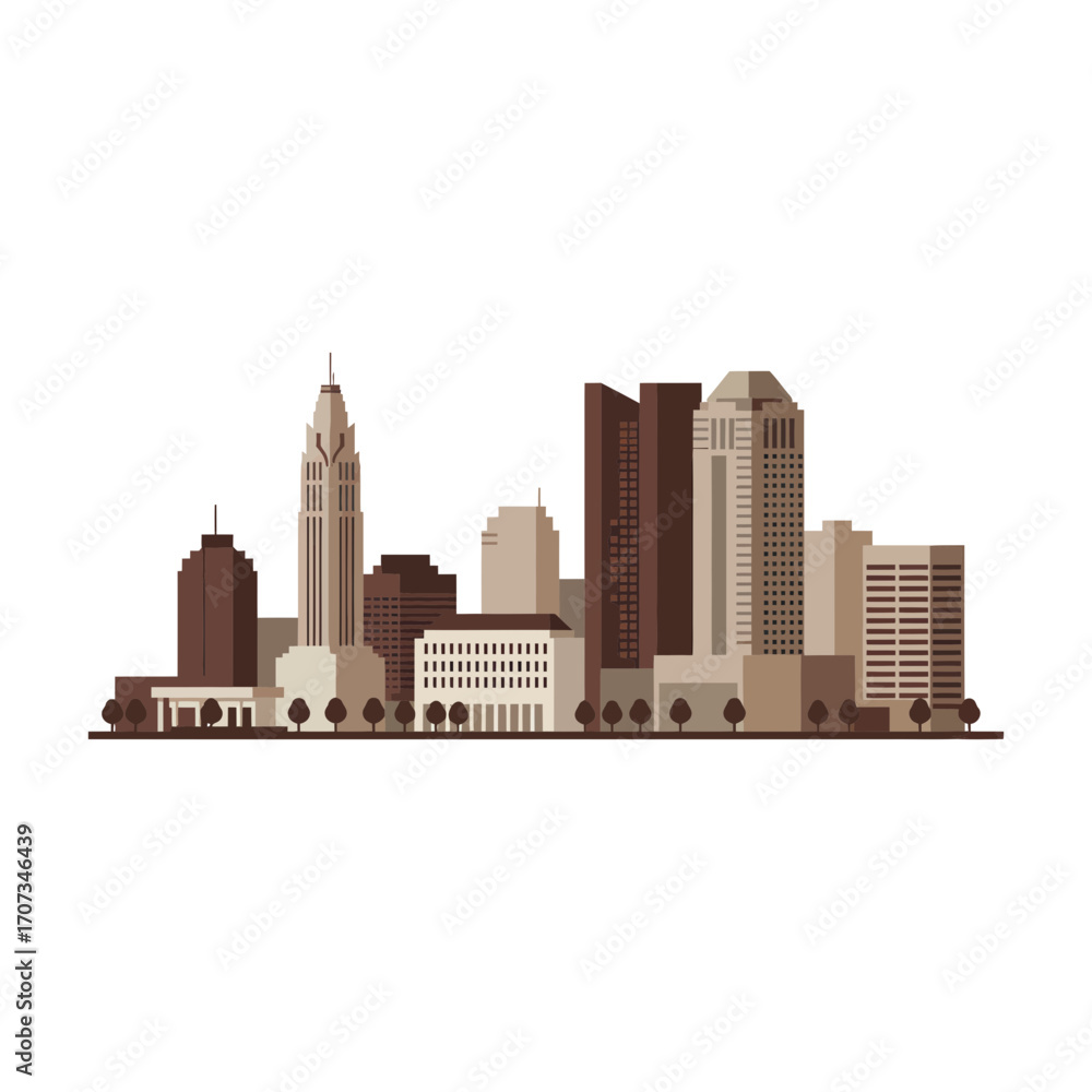 Naklejka premium Columbus Ohio Skyline Illustration with Prominent Buildings.