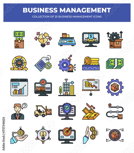 Collection of Business Management Icons: Streamline Your Business Strategy