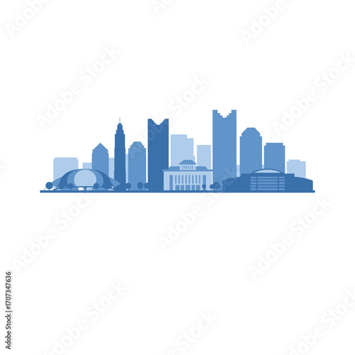Oklahoma City Skyline Silhouette in Blue Tones.