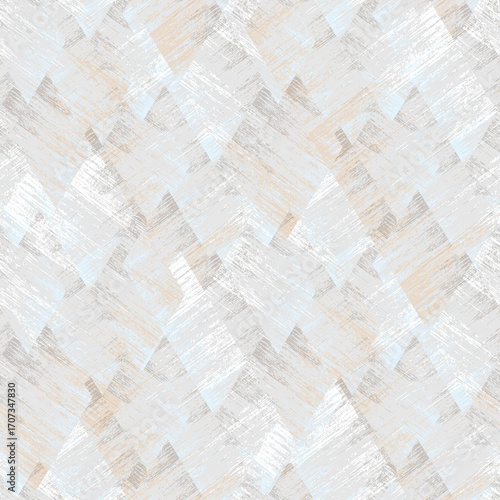 Seamless grunge white, grey, beige geometric rhombic pattern.