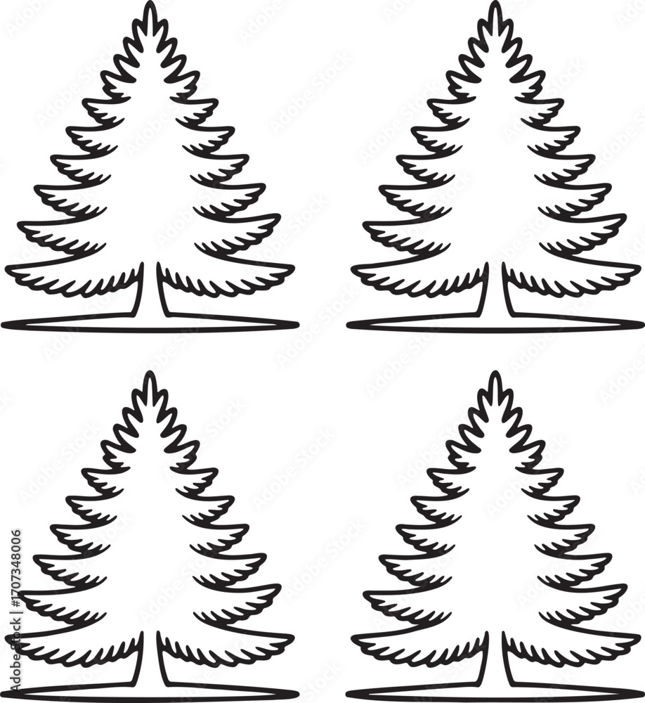 Obraz premium Set of Pine Tree Outline vector illustration isolated On Transparent Background