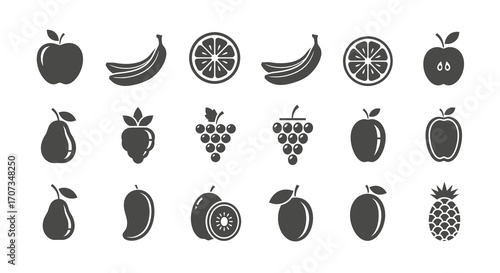 Delicious fruit icons showcasing healthy eating and vibrant nutrition options, originally scalable vector graphics