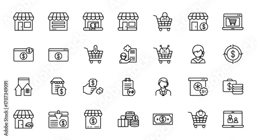 E-commerce and Shopping Line Icons Set