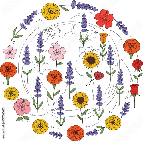 Vibrant Floral Earth Eco Friendly Botanical Illustration