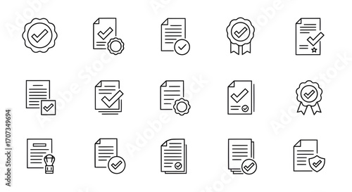 Streamlined document approval icons for business compliance and quality assurance needs, perfect for websites