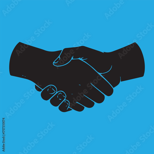 Silhouette illustration of two hands clasped in a firm handshake, symbolizing agreement and partnership.