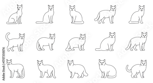 Charming collection of diverse cat poses ideal for crafting, design projects, and feline themes