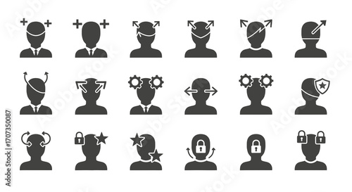 Silhouetted people icons showing skills, knowledge, and mental process, perfect for business concepts