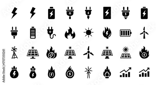 Dynamic energy icons represent renewable power, battery storage, and market growth for sustainable solutions