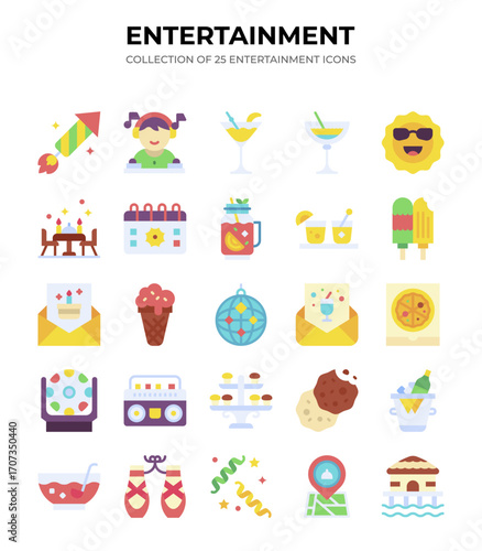 Collection of 25 Entertainment Icons. Party. Celebration. Summer. Fun