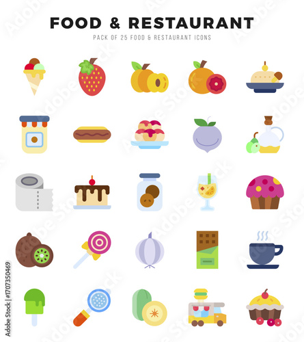 Set of Food and Restaurant Icons Flat icons collection.