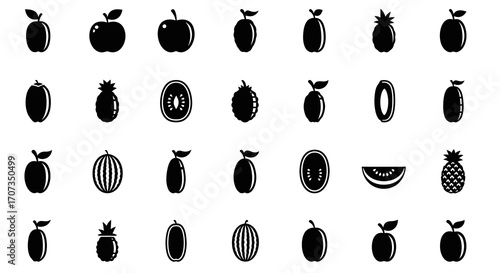 Vibrant collection of fresh fruit icons representing healthy eating and natural goodness