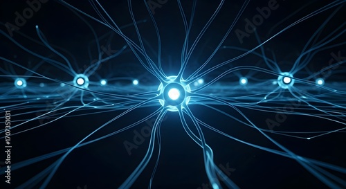 Abstract network of glowing nodes and interconnected filaments, resembling a neural network or complex system.