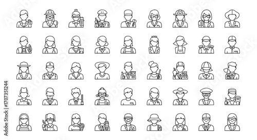 Diverse professional icons represent various careers for modern business and educational applications