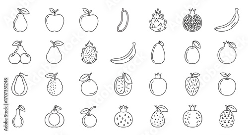 Fresh fruit collection icons for healthy eating and vibrant recipes