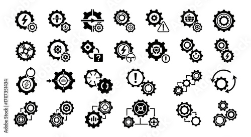 Dynamic gear icons representing complex systems, problem-solving, and progress in modern industry