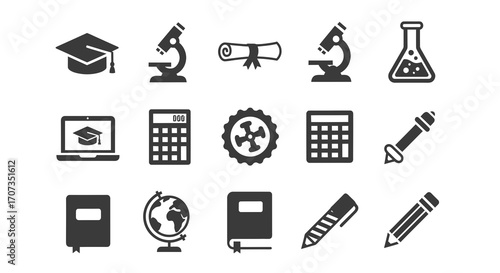Discover knowledge and innovation with these essential education and science icons for modern projects.
