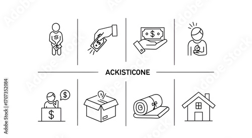 Diverse icons symbolizing financial aid, charity donations, and essential needs like housing and comfort.