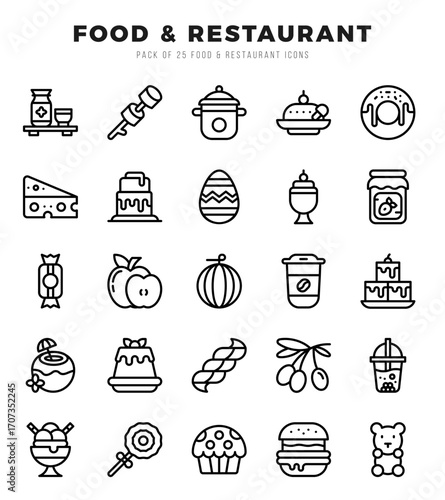 Set of Lineal Food and Restaurant Icons. Lineal art icon. Vector illustration