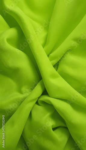 Bright green fabric with organic wrinkle and fold patterns.