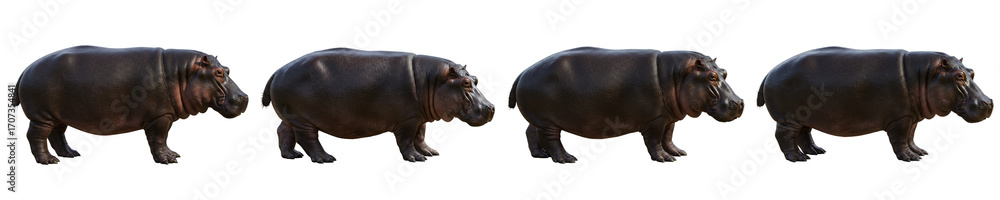 Fototapeta premium Hippopotamus Walking Isolated on White Background