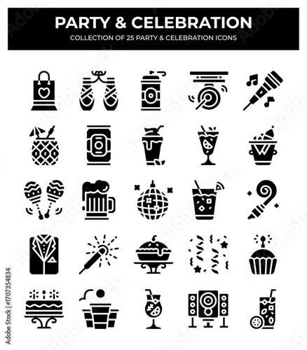 Collection of 25 Party & Celebration Icons. Festive. Bright. and Fun