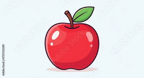 Vibrant red apple with green leaf and stem, a fresh, healthy, and natural symbol perfect for food, health, and education themes