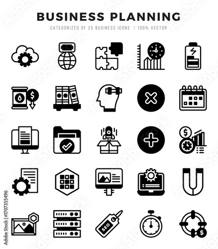 Business Planning icons set. Collection of simple Lineal Filled web icons.