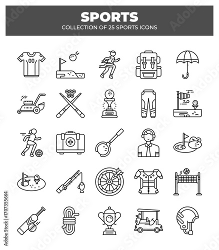 Collection of 25 Sports Icons. A Visual Guide to Various Sports and Equipment