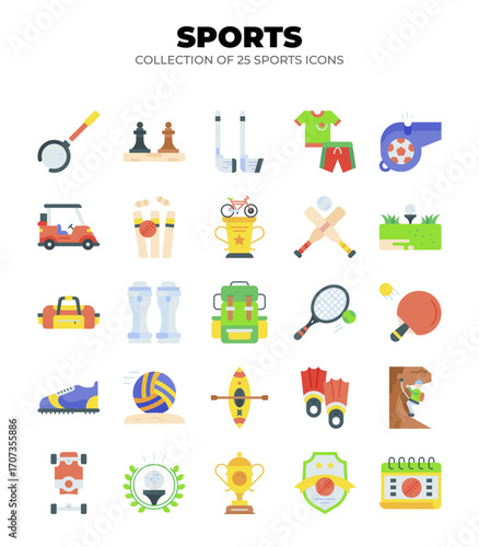 Collection of 25 Colorful Flat Sports Icons