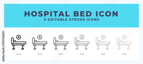 Hospital bed icon with different stroke. Vector illustration.