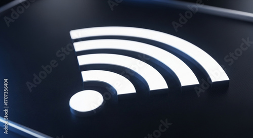 Modern glowing Wi-Fi signal icon representing seamless wireless connectivity and digital communication in a sleek, professional setting