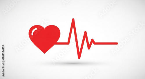 Vibrant red heart symbol seamlessly merging with a dynamic electrocardiogram pulse, representing life, health, and vitality in a clean, modern design.