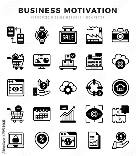 Business Motivation icons set. Collection of simple Lineal Filled web icons.