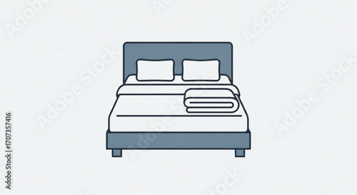 Inviting modern bed setup with two plush pillows and a neatly folded blanket, perfect for creating cozy bedroom scenes and interior design concepts.