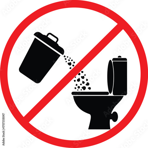 Prohibition icon no trash garbage in toilet restroom hygiene symbol isolated on transparent background