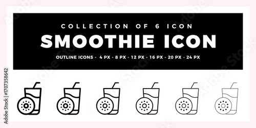 Collection of 6 Smoothie Icons. Outline. Kiwi. Drink. Beverage. Vector