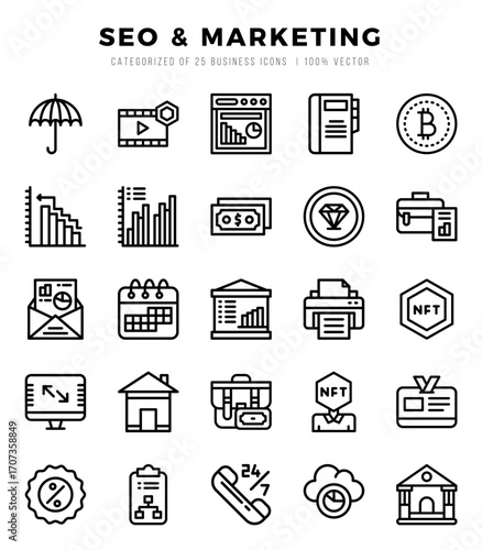 SEO & Marketing Icons Pack Lineal Style. Vector illustration.