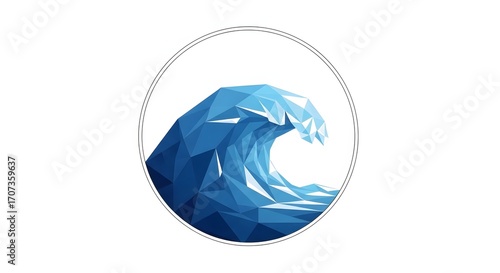 Fototapeta Naklejka Na Ścianę i Meble -  Abstract blue wave art with decorative oval frame and white background