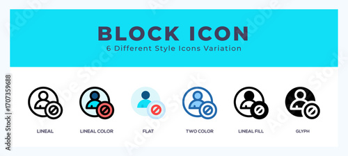 Block icon symbol set. outline. glyph black. flat color and filled line color.
