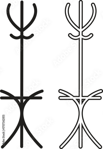 Coat stand hat rack flat, outline icons set, Modern clothes hanger furniture silhouette, wardrobe organizer hall tree, minimalist entryway storage designs group and home interior vectors illustration.