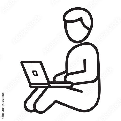 Gender-Neutral Thinking Bubble Figure Icon in Line Art: Perfect for Creative and Idea-Based UI Designs