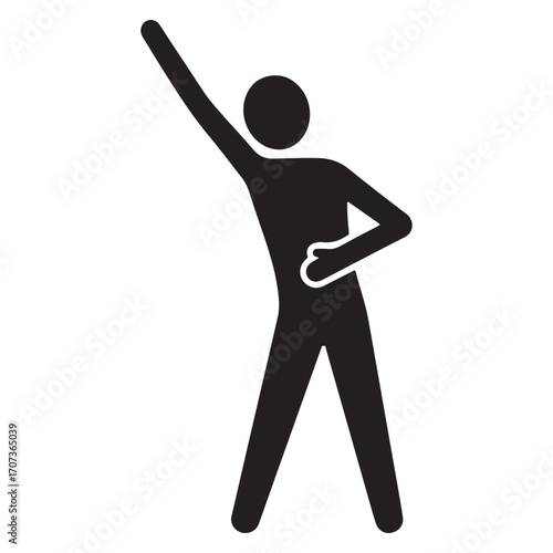 Gender-Neutral Raised Arm Figure Icon in Line Art: Ideal for Celebration and Active UI Design Projects