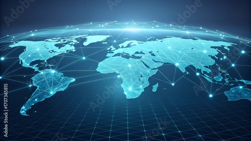 Global Network Connection Digital World Map Internet Technology Communication Data