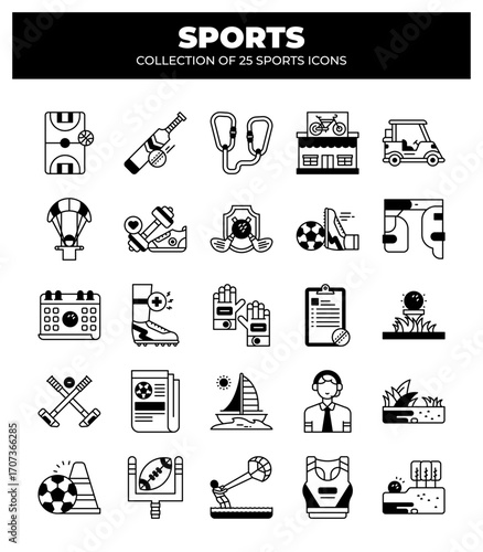 Collection of 25 Sports Icons. A Visual Guide to Various Sports and Activities
