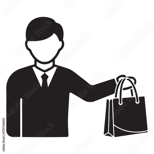 Gender-Neutral Suit Briefcase Figure Icon in Line Art: Ideal for Business and Professional UI Designs