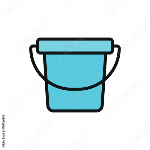 Bucket icon in color with line for modern household and daily use design.