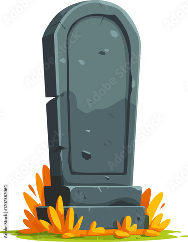 Old gravestone isolated on transparent background. Vector illustration.