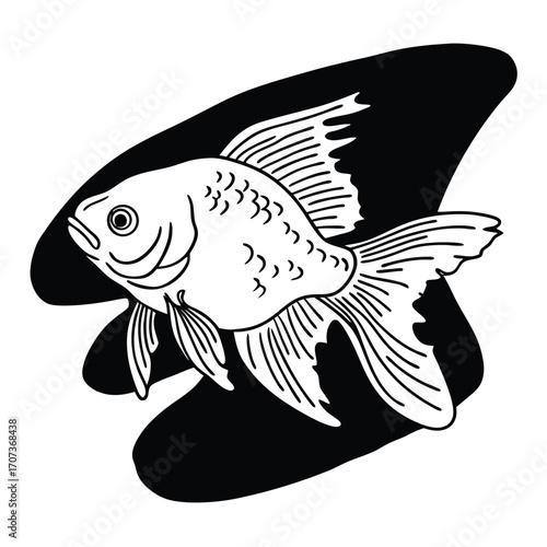 Detailed goldfish drawing black and white aquatic pet illustration fish art animal design vector image style art | editable eps